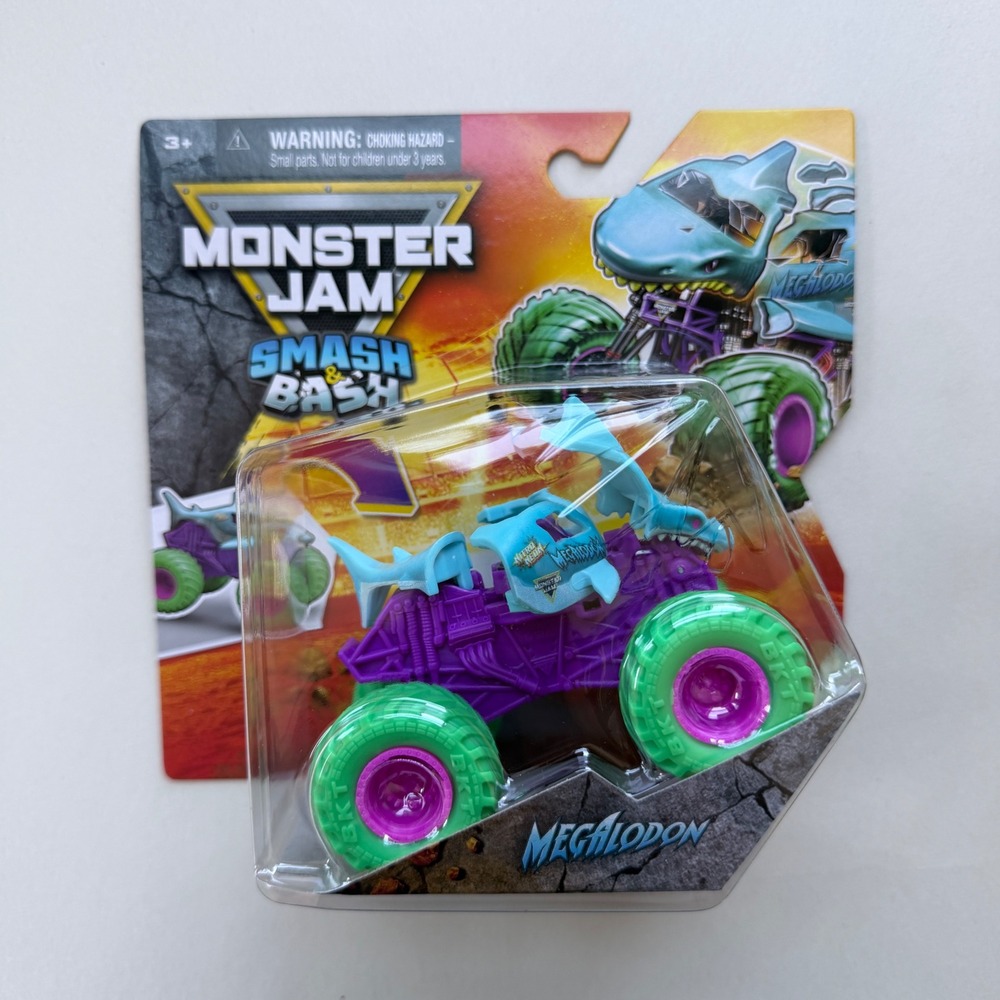 Monster Jam Smash & Bash Nitro Neon Megalodon Series 03 Purple Green Shark Truck
